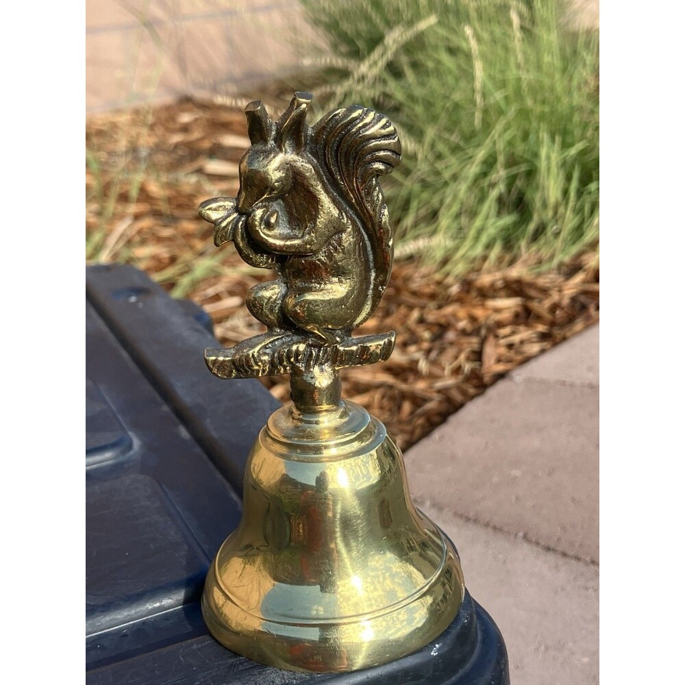 VTG Brass Squirrel Figural Hand Bell 5” Woodland Decor England